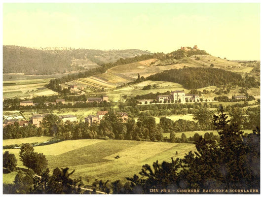  Bad Kissingen railway station and the Bodenlaube, seen from the Altenberg, Bavaria, Germany 0400-2917