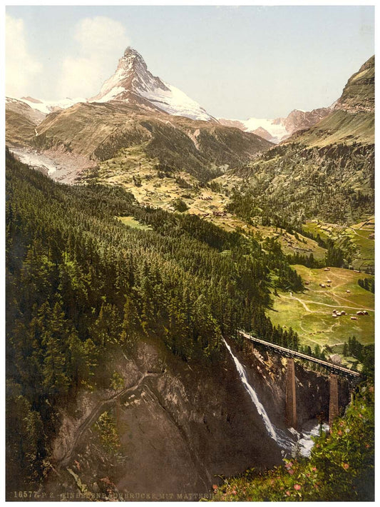 The Matterhorn and the Findelenbach Bridge, Valais, Alps of, Switzerland 0400-4519