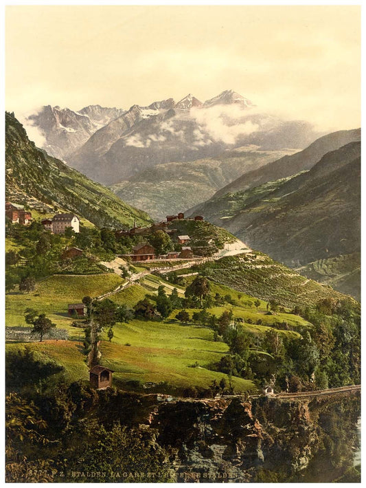 Stalden, railway station and hotel, Valais, Alps of, Switzerland 0400-4541