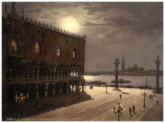 Piazzetta and San Georgio by moonlight, Venice, Italy 0400-4596