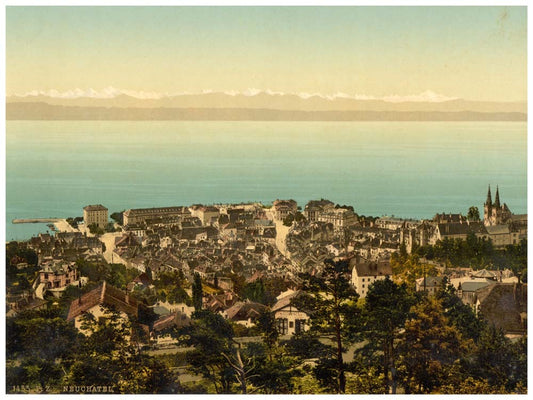 The town, general view showing the Alps, Neuchatel, Switzerland 0400-5046