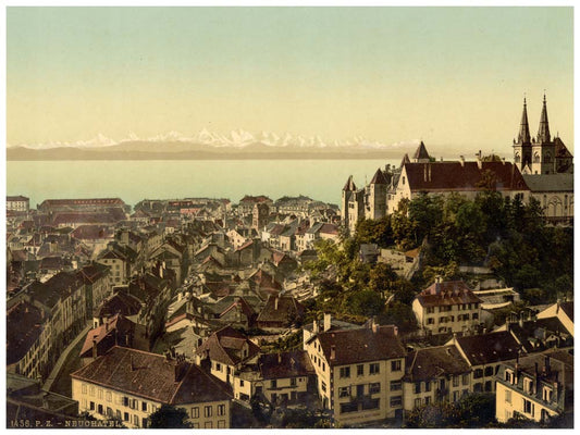 The town, general view showing the Alps, and the castle, Switzerland 0400-5047