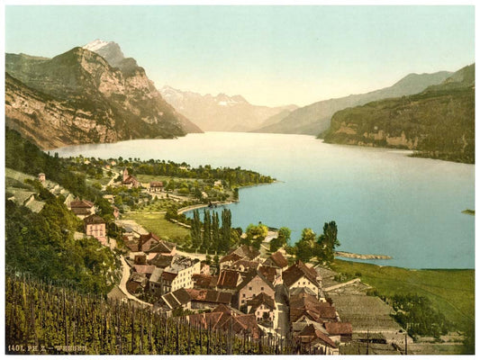 Wallenstadt Lake, Weesen, near Leistkamm and view on the mountain range of Aliver, St. Gall, Switzerland 0400-5081
