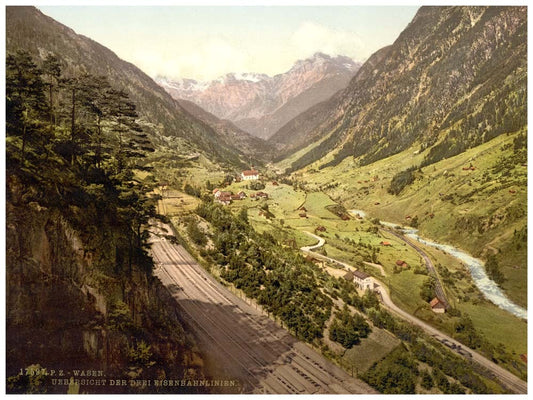 Wassen, view of the Three Tracks, St. Gotthard Railway, Switzerland 0400-5092