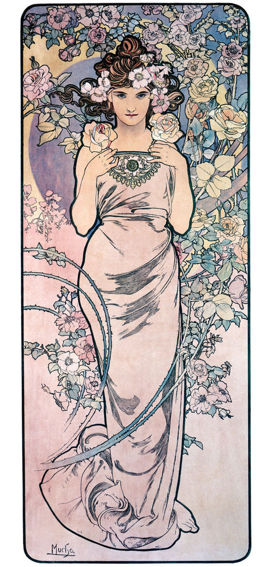 Mucha Nouveau Rose Flower Poster 0000-8278