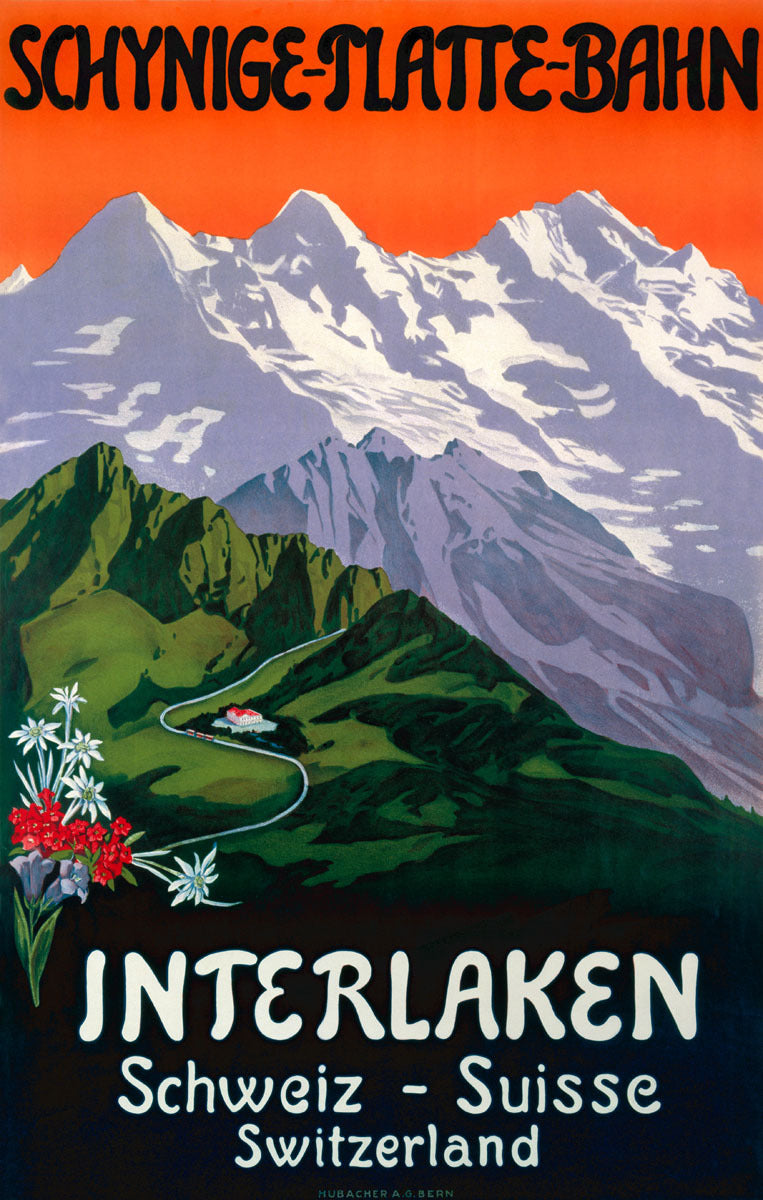 Interlaken Swiss railway poster, c 1930s. 0001-3095