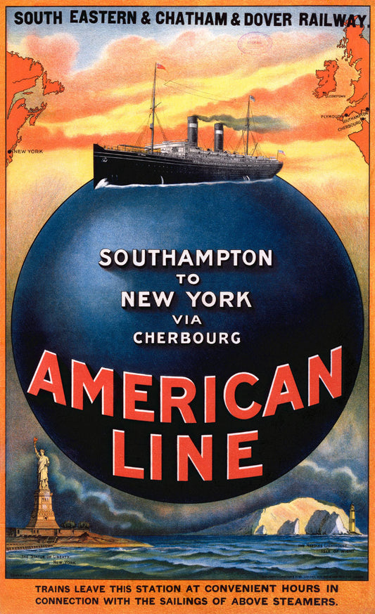 American Line, SECR/LCDR poster, 1913. 0001-3108