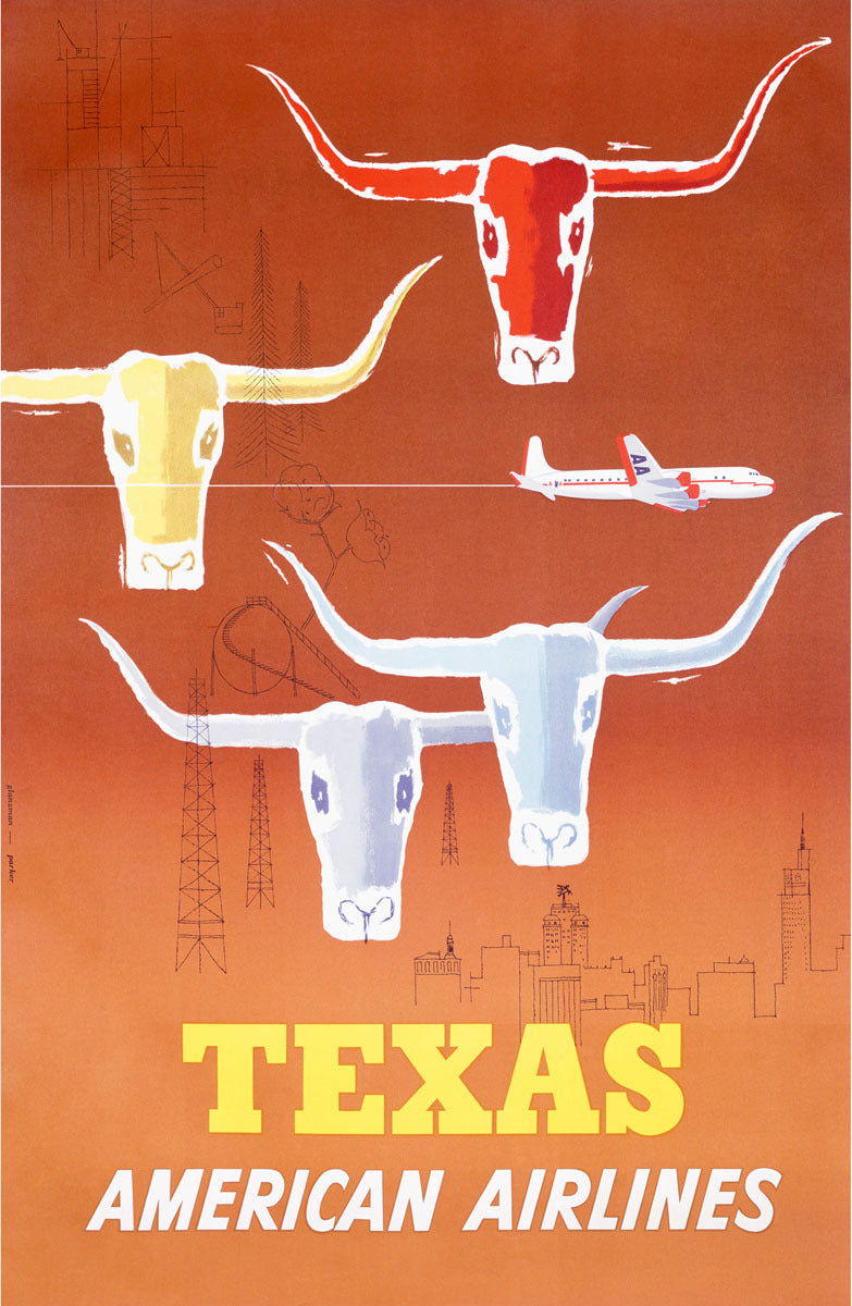 Texas American Airlines Vintage Travel Poster 0002-2579