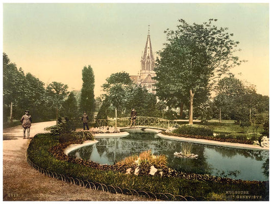 Promenade and St. Genieve Church, Mulhausen, Alsace Lorraine, Germany 0400-2878