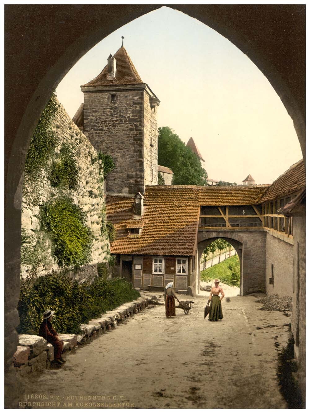 View through door of Kobolzeller (i.e. Kobolzeller Tor), Rothenburg (i.e. ob der Tauber), Bavaria, Germany 0400-2985