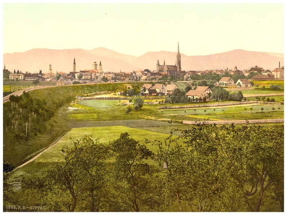 Zittau with mountains, seen from Eckartsberg, Saxony, Germany 0400-3591