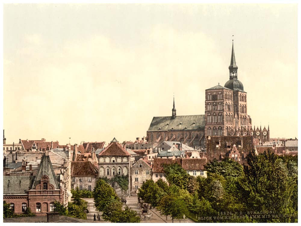 General view, from Knieperdamm, showing warm baths, Stralsund, Pomerania, Germany 0400-3856