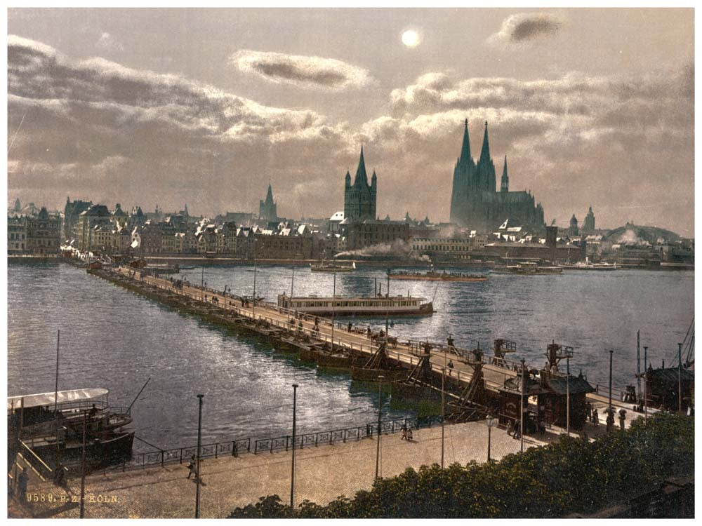 General view, by moonlight, Cologne, the Rhine, Germany 0400-4006