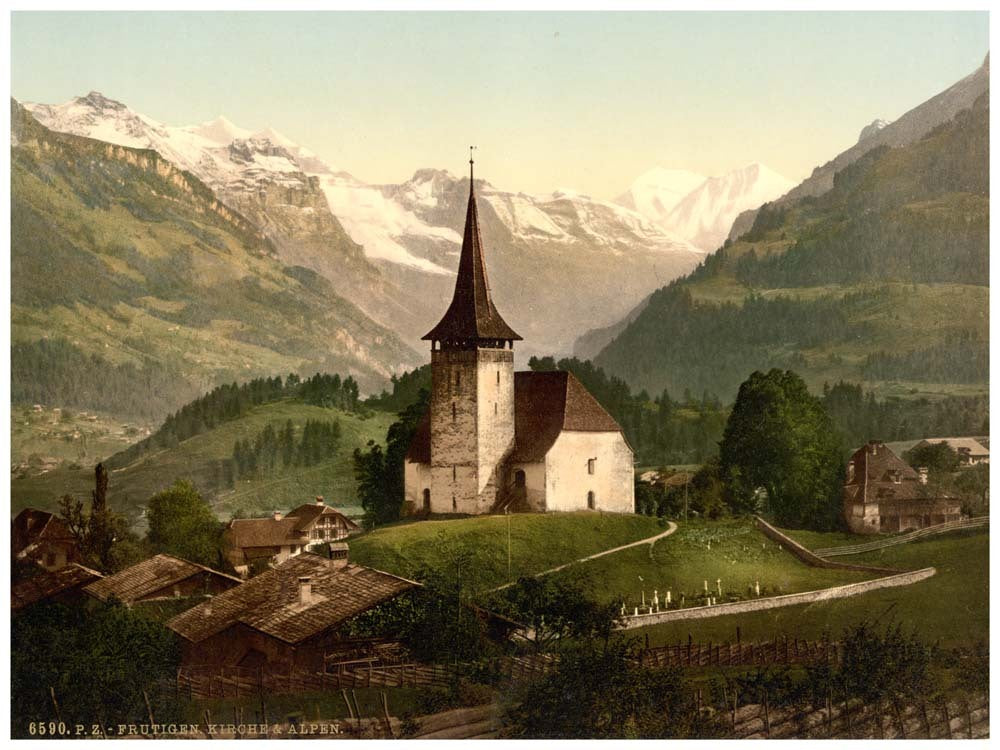 Frutigen, church and Alps, Bernese Oberland, Switzerland 0400-4664