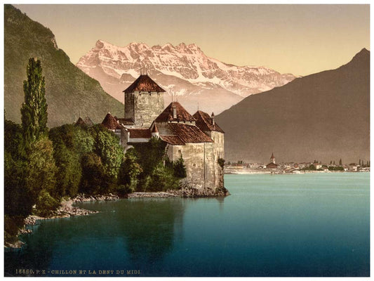 Chillon Castle, and Dent du Midi, Geneva Lake, Switzerland 0400-4669