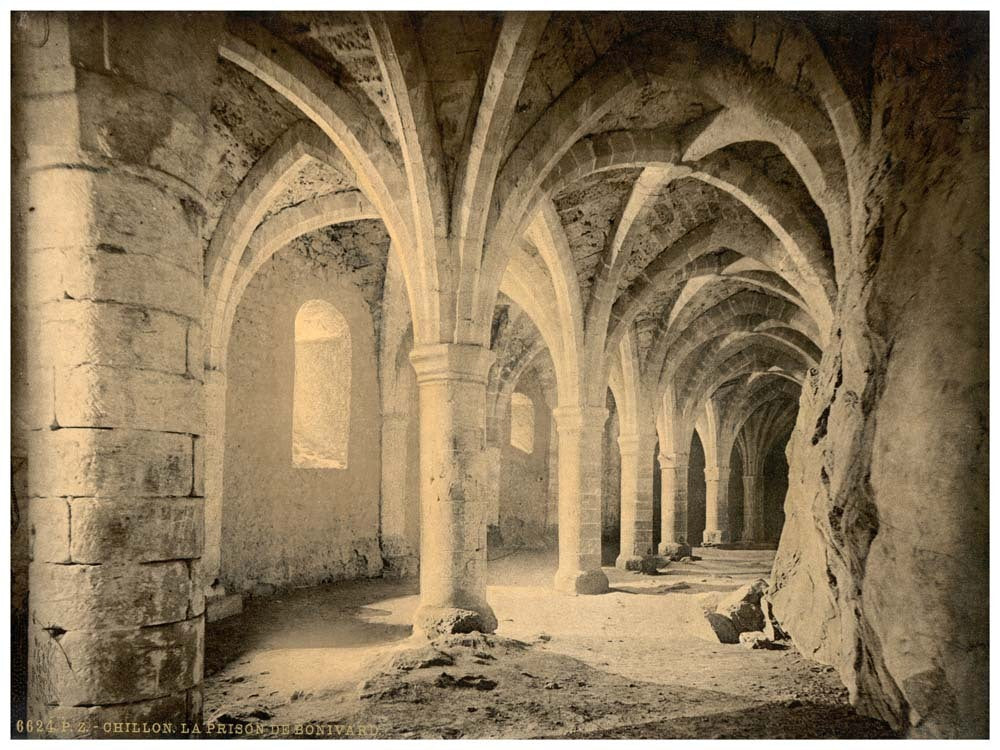 Chillon Castle, interior, Bonivard's Prison, Geneva Lake, Switzerland 0400-4672