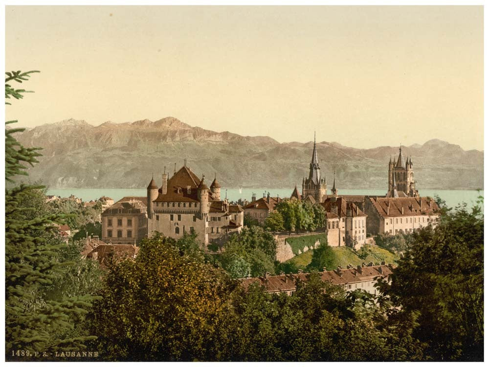 Lausanne, general view, with Savoy Alps, Geneva Lake, Switzerland 0400-4676