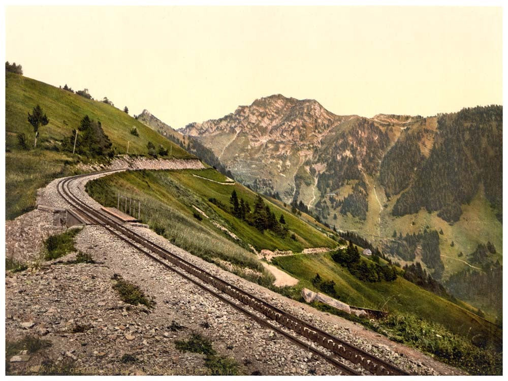 Rochers de Naye Grand Hotel, and railroad, Geneva Lake, Switzerland 0400-4689