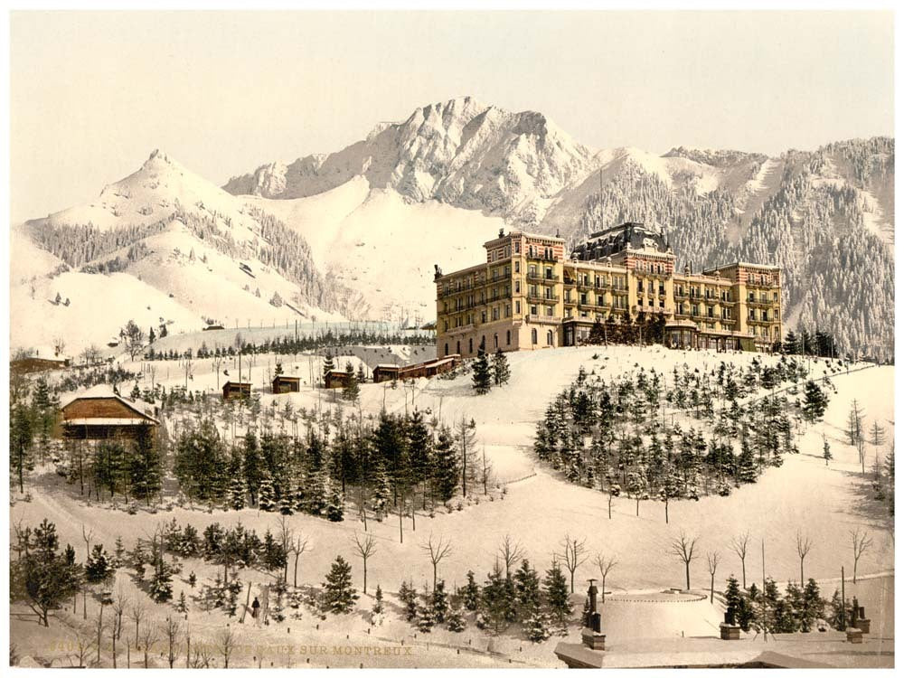 Rochers de Naye, and Hotel de Caux, in winter, Geneva Lake, Switzerland 0400-4693