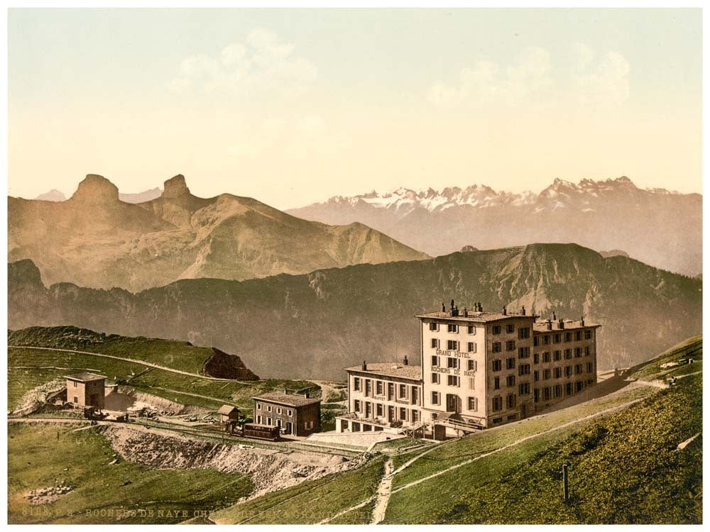 Rochers de Naye Grand Hotel, and railroad, Geneva Lake, Switzerland 0400-4696