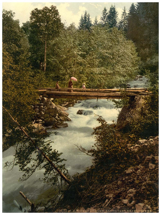 Klosters, gorges of the Landquart, with footbridge, Grisons, Switzerland 0400-4718