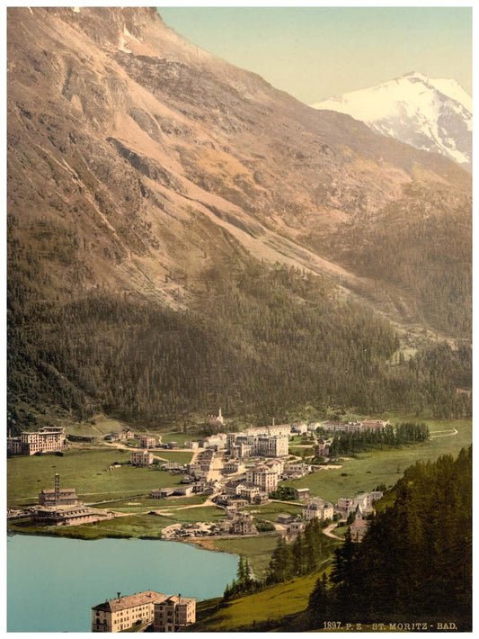 St. Moritz, village and baths, with Piz Surlej, Grisons, Switzerland 0400-4721