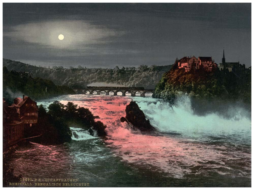 The Falls of the Rhine, by Bengal Light, Schaffhausen, Switzerland 0400-4743