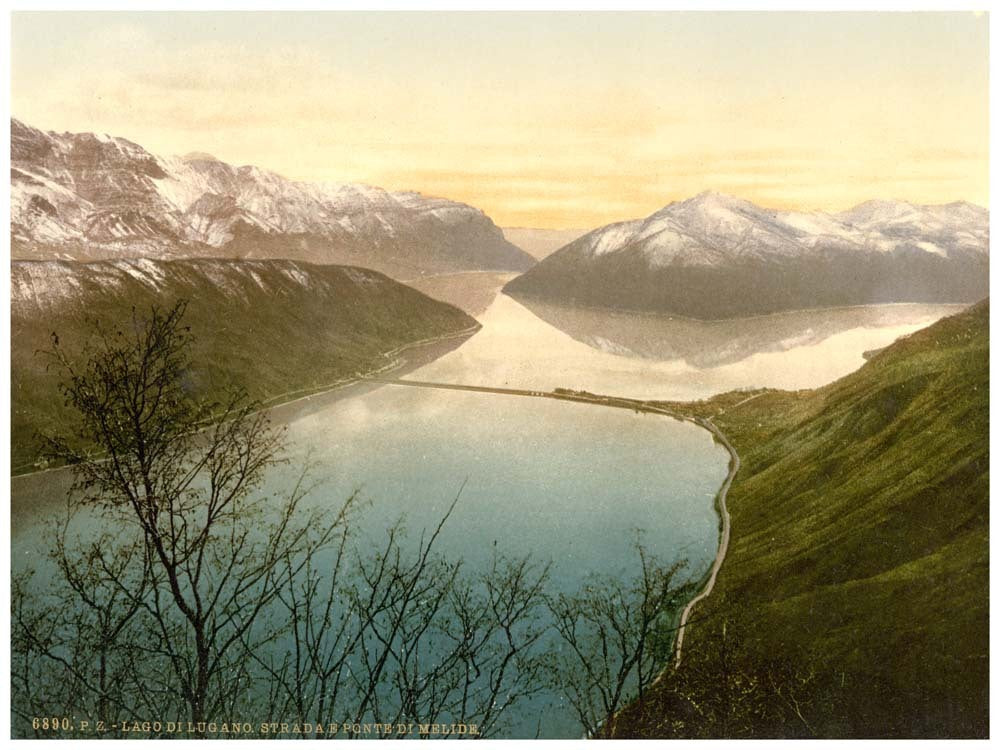 Lugano, road and bridge to Melide, Tessin, Switzerland 0400-4764