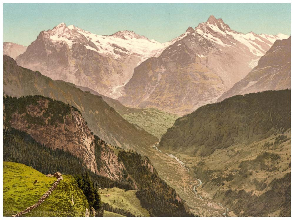 Wetterhorn and Schreckhorn, from Schynige Platte, Bernese Oberland, Switzerland 0400-4943