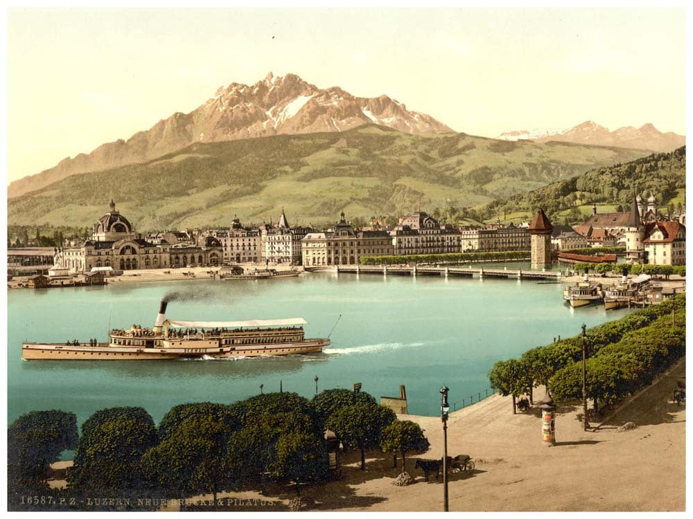 Railway station and Pilatus, Lucerne, Switzerland 0400-4977