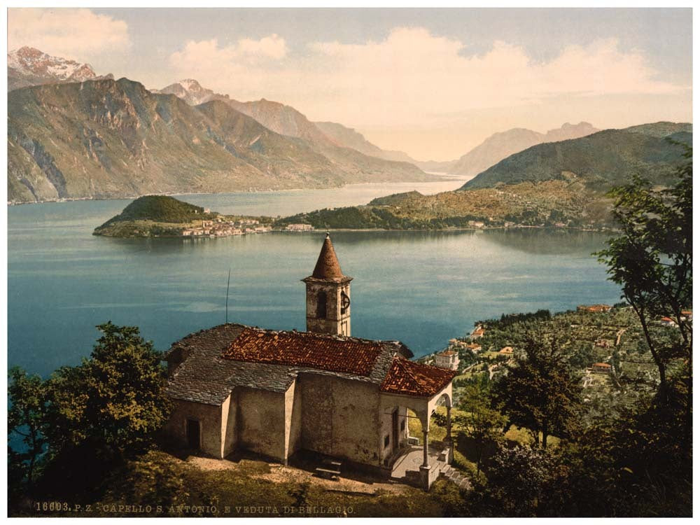 Capello St. Angelo and view of Bellagio, Lake Como, Italy 0400-5366